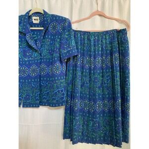 Leslie‎ Fay Dress Vintage Womens 12 Two Piece Blue Skirt Suit